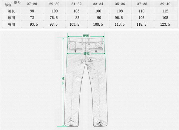工裝褲子尺碼表